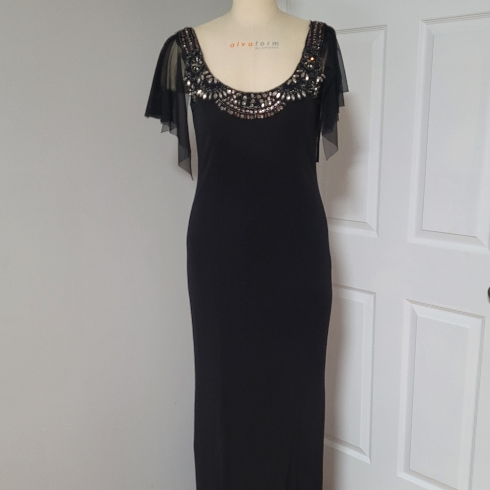 David Meister Elegant Black Evening Dress Gown